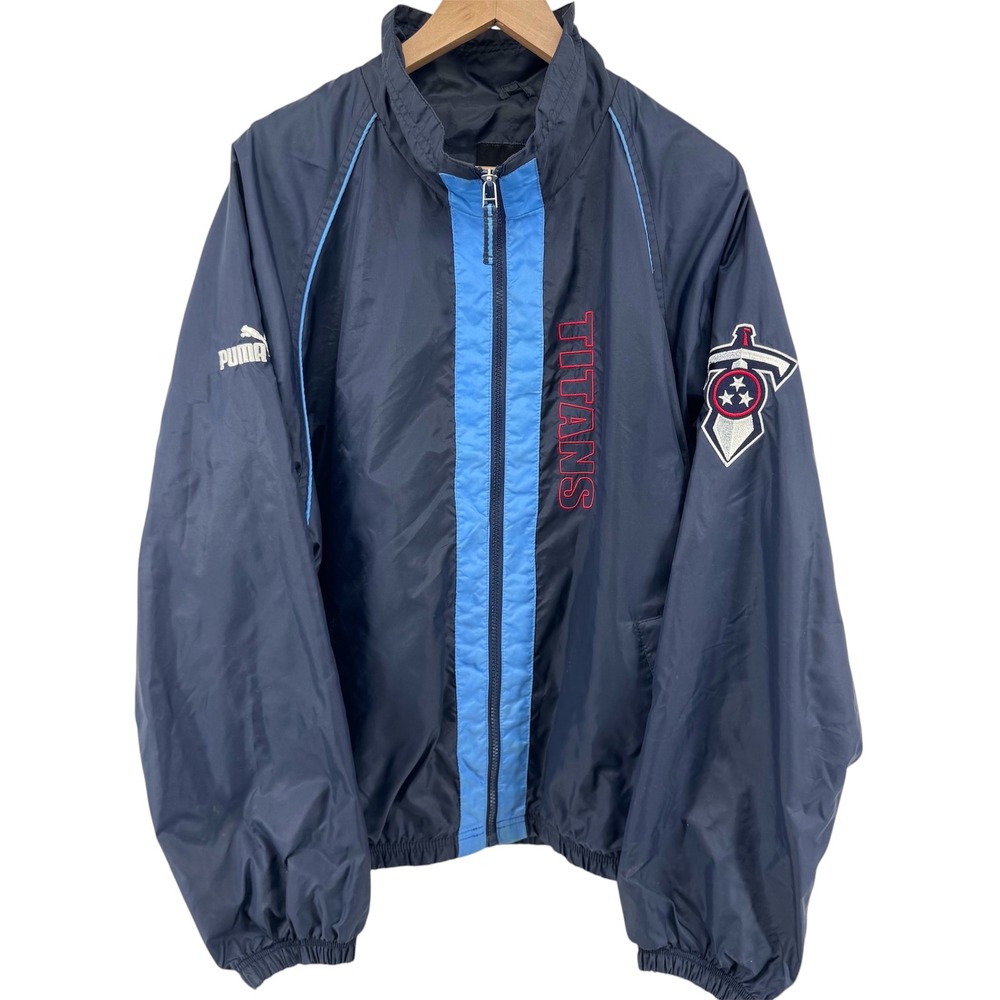 Vintage Puma Tennessee Titans Windbreaker Jacket Mens Large Navy Blue NFL Zip